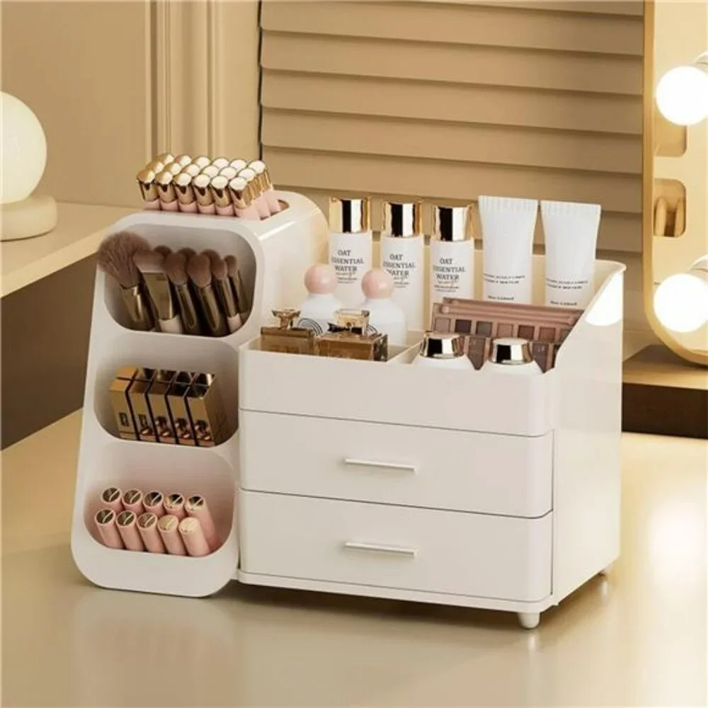 Large makeup organizer with drawers acrylic vanity storage for skincare brushes